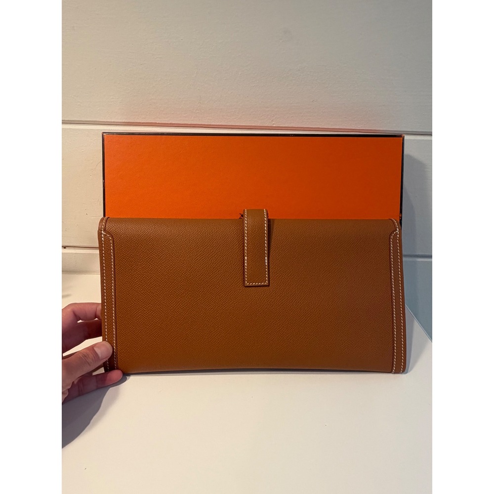 Hermes Jige Elan 29 Clutch Bag Gold Epsom Leather H Logo Brown Handbag Boxed - Picture 4 of 11